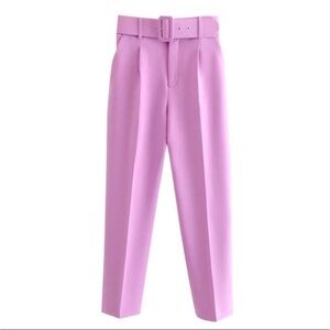 ZARA Belted High-Waisted Trouser Pants Lilac 💜